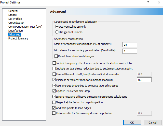 Project Settings dialog - Advanced tab